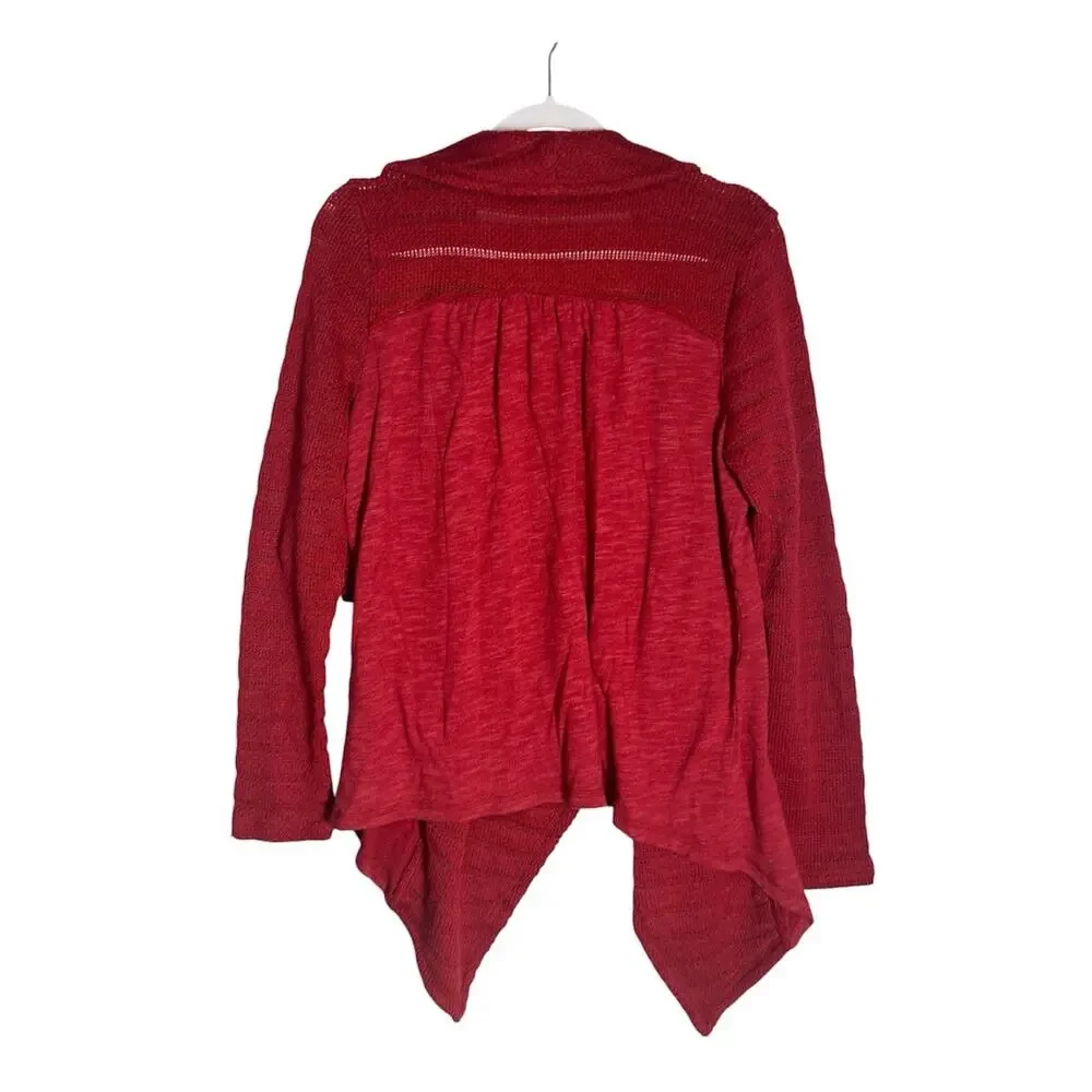 Lucky Brand Womens Red Waterfall Mixed Media Cardigan Boho Layering Sweater Sz L